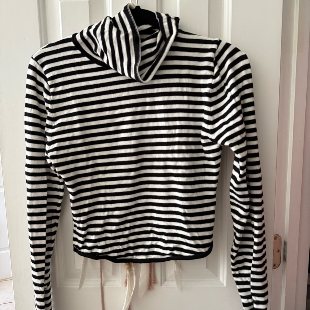 Black and White Striped Turtleneck Sweater